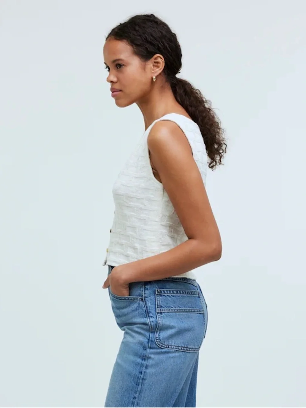 Madewell Cream Basketweave Knit Cottagecore Cotton Blend Crop Vest Top XS - Picture 3 of 14